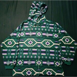 Vintage 90s Surf PAZZO Hoodie Large Green Purple Black Knit Streetwear Rad Rare